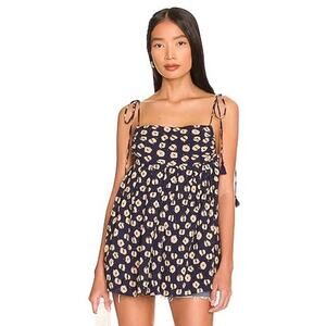 Free People Molly Tunic Top Indigo Blue Floral Print Boho Festival Size XL
